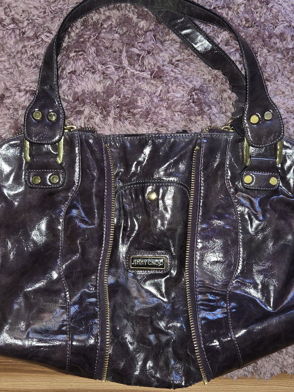 Jimmy Choo Shiny Plum Patent Leather Shoulder Bag